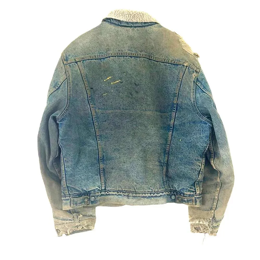 Levi’s Denim Jacket Vintage Distressed Sherpa Lined Thrashed Collar Button Down - Picture 3 of 3